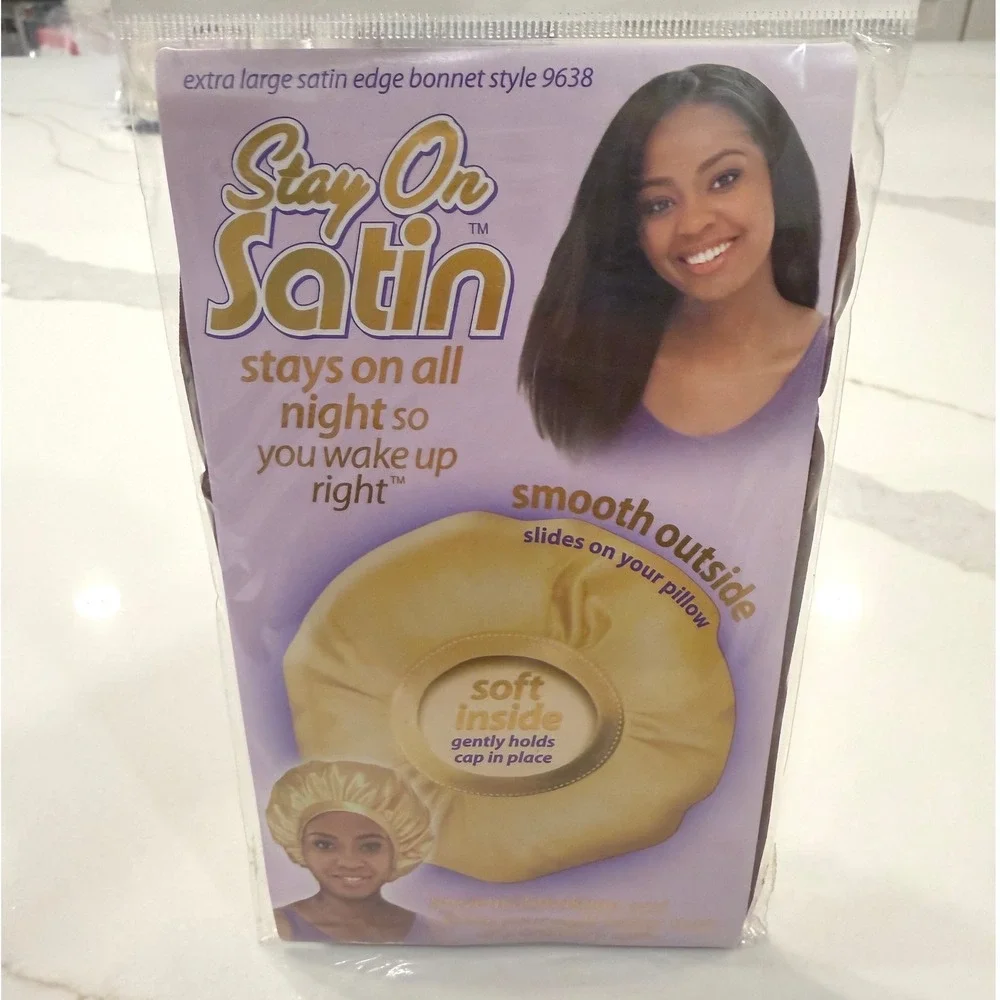 Stay On Satin Extra Large Satin Edge Bonnet Brown Style 9638 Sleep Cap NEW